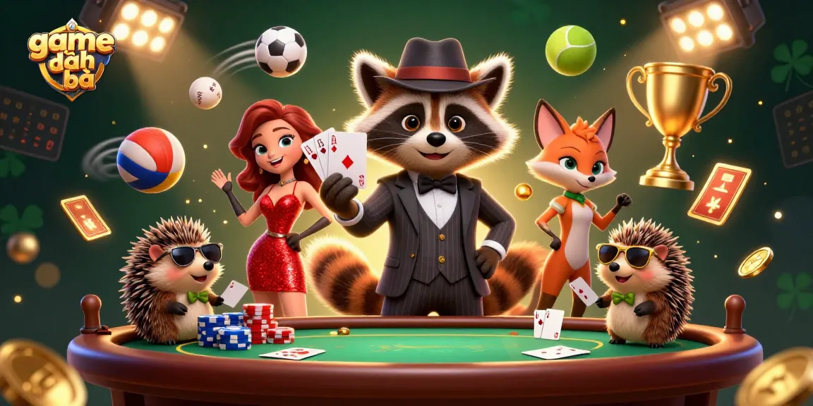 Experience thrilling game đánh bài as suave characters engage with dynamic casino elements in a vibrant scene.