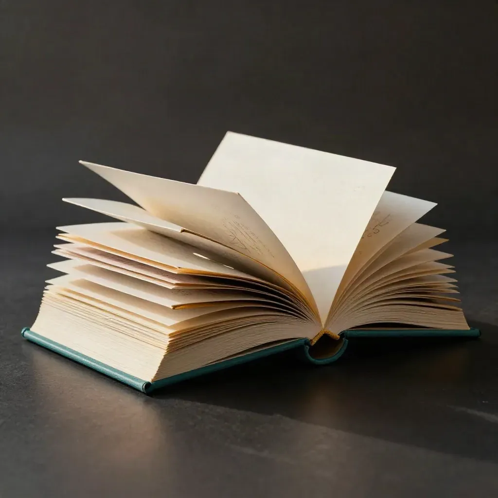 Open teal planning folio with ivory pages and gold tabs on a matte-black studio surface.