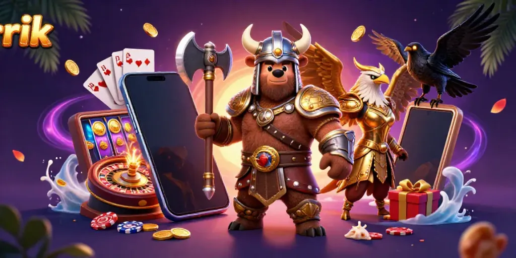 Experience thrilling gaming action with rik, featuring dynamic characters amidst vibrant casino elements.