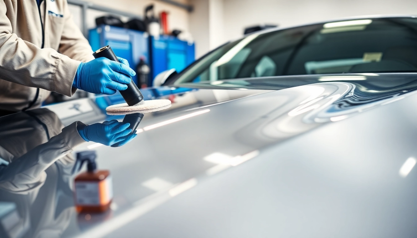 Applying salt protection ceramic coating for superior vehicle shine and durability in a professional setting.