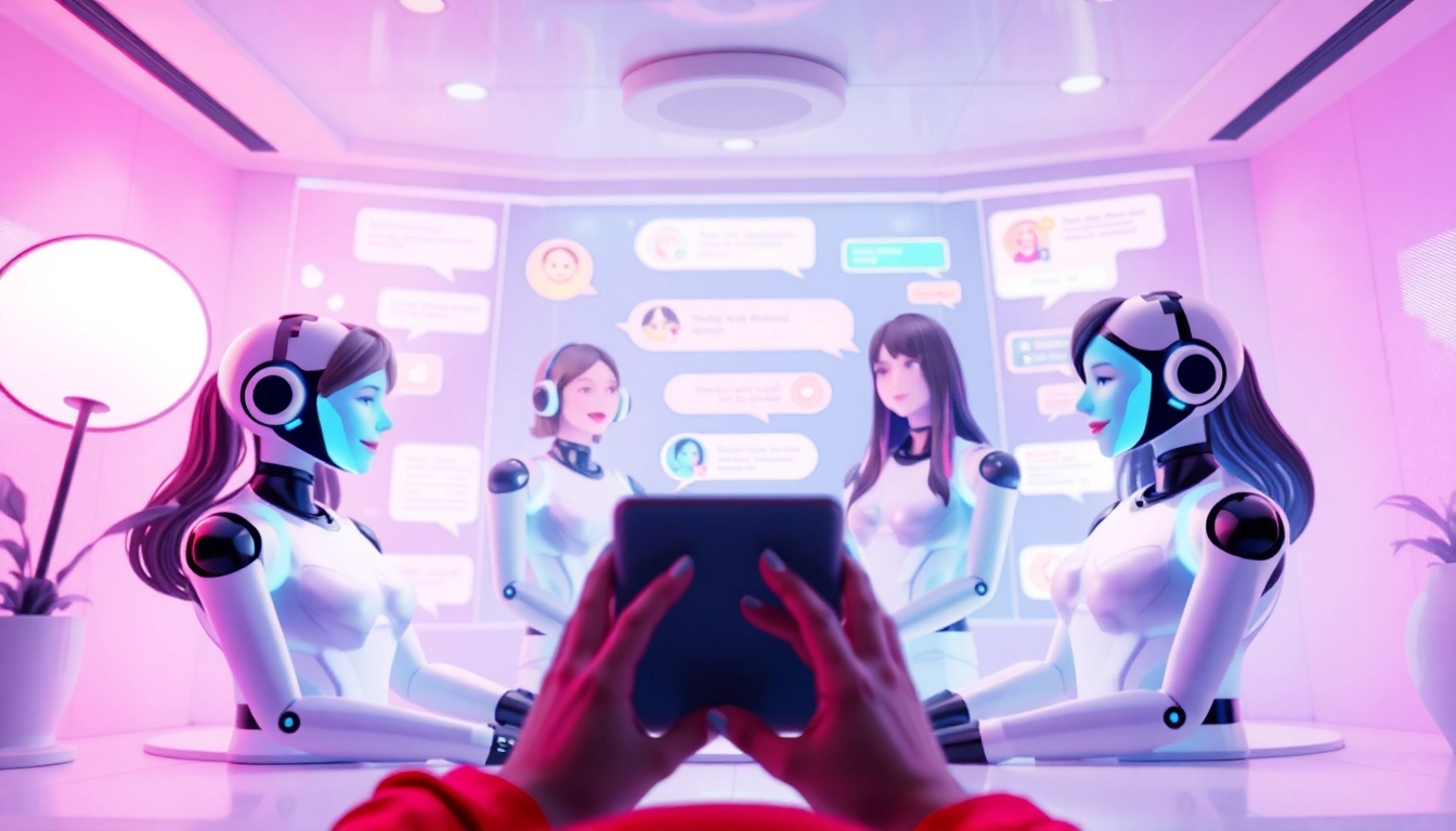 Engaging scene of a user interacting with crush on ai characters in a cozy chat environment with a friendly interface.
