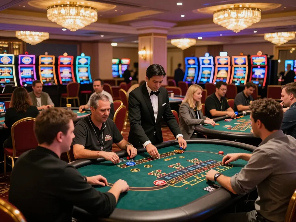 Players betting at nhà cái F168 blackjack tables in a lively casino atmosphere.