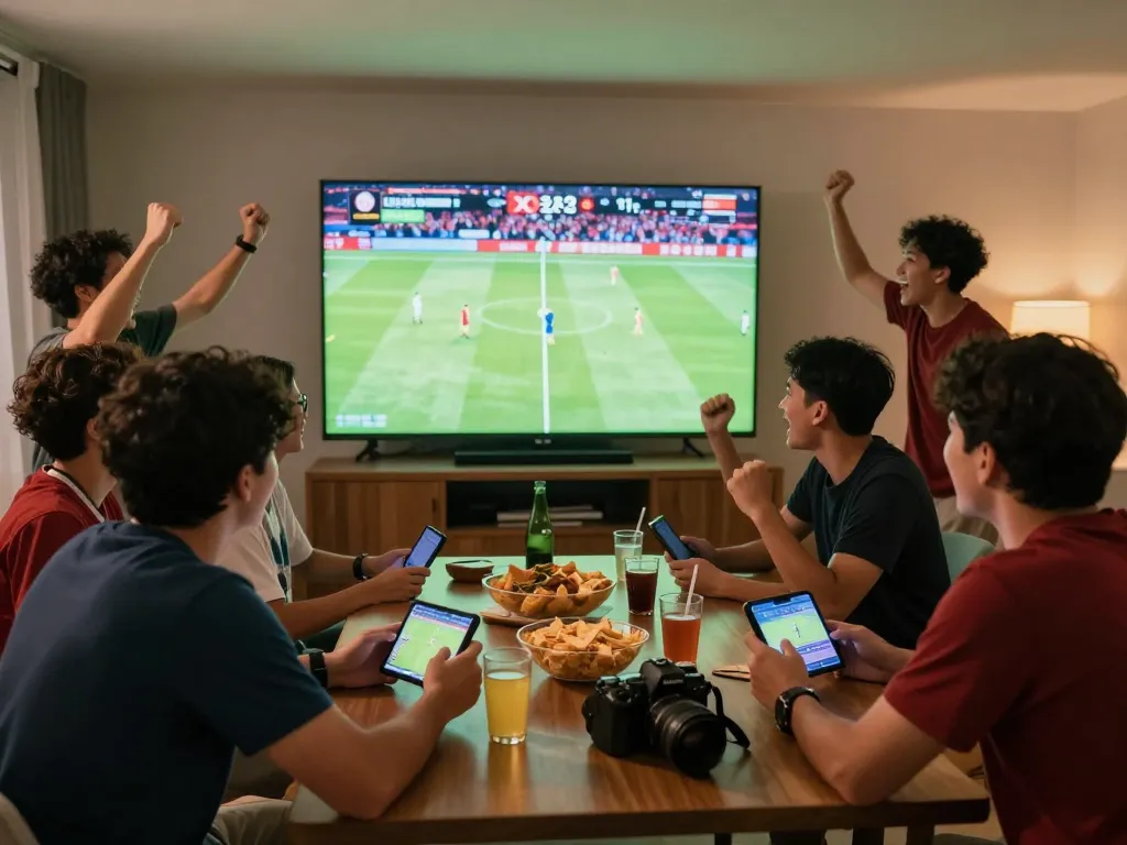 Xoilac fans enjoying the excitement of a live football match streamed in high quality on their home screens.