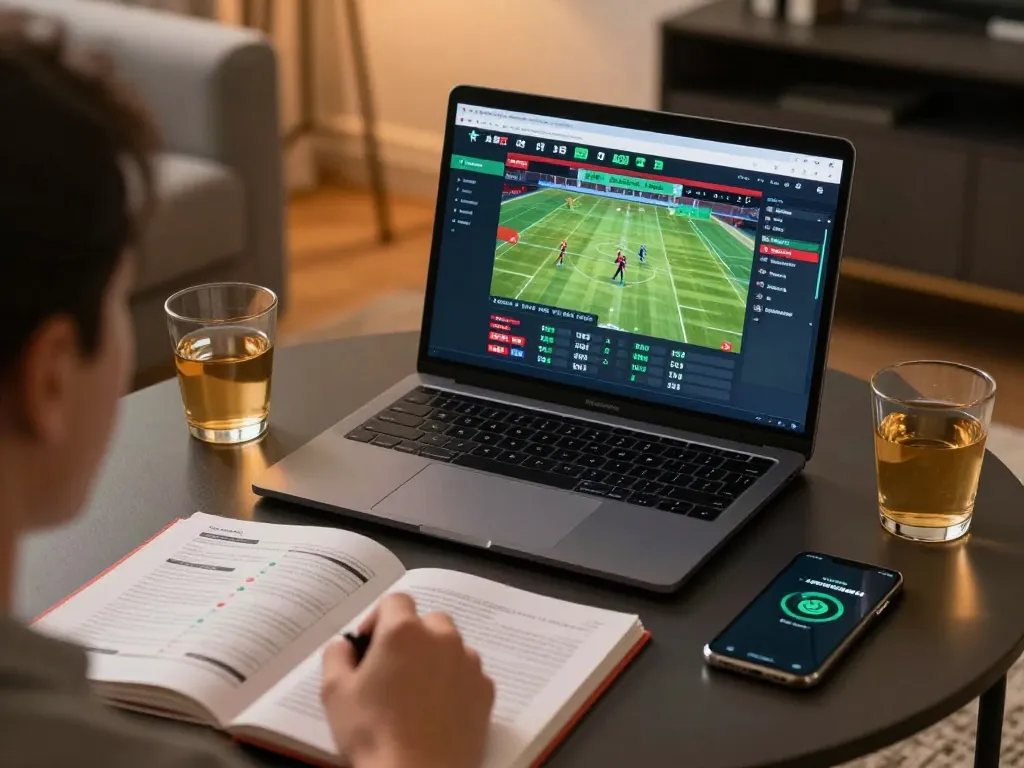 Antarmuka SBOBET ditampilkan di laptop selama sesi taruhan olahraga online yang menarik di rumah