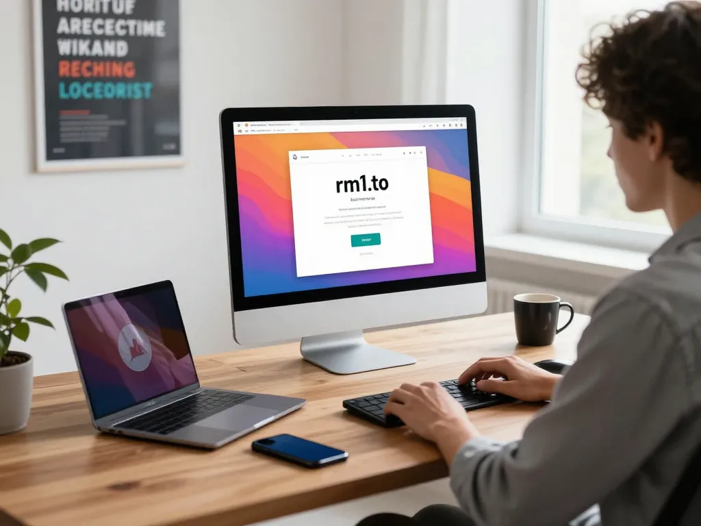 User logging into rm1.to on a clean computer interface in a bright modern workspace.