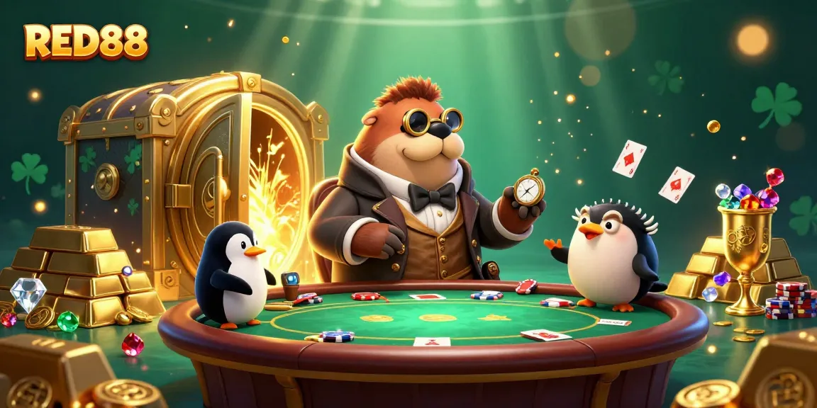 Join the excitement at RED88 with poker gameplay surrounded by treasures and characters.