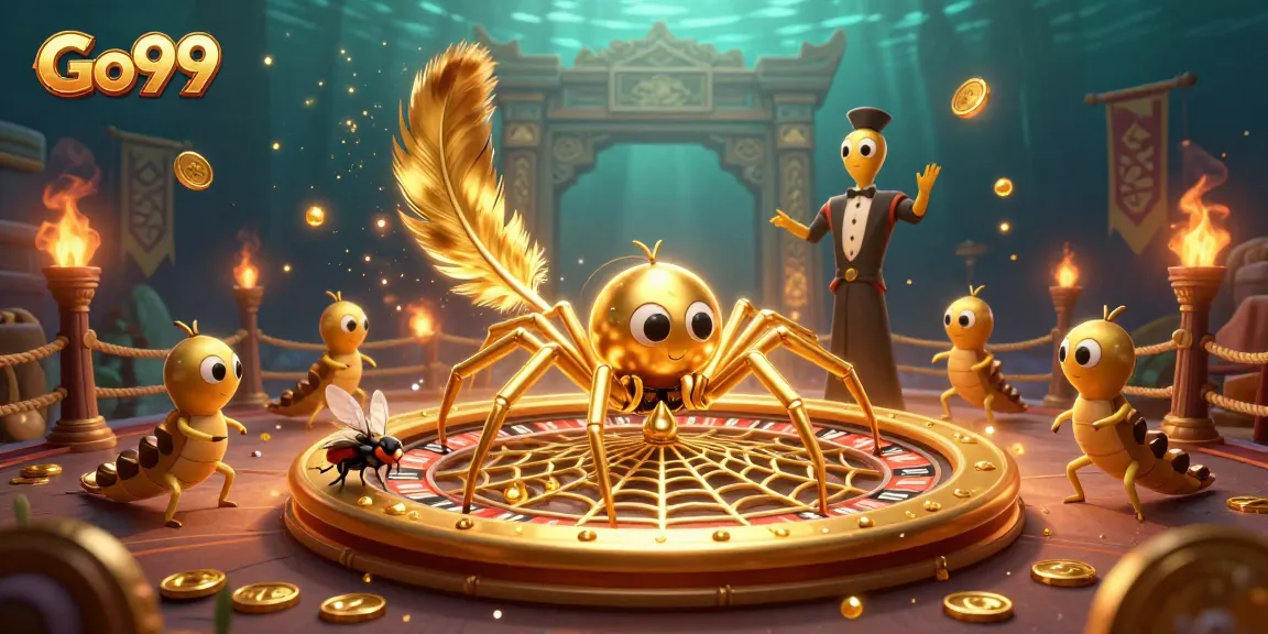 Experience thrilling bets at Go99 with a golden spider and vibrant casino elements.