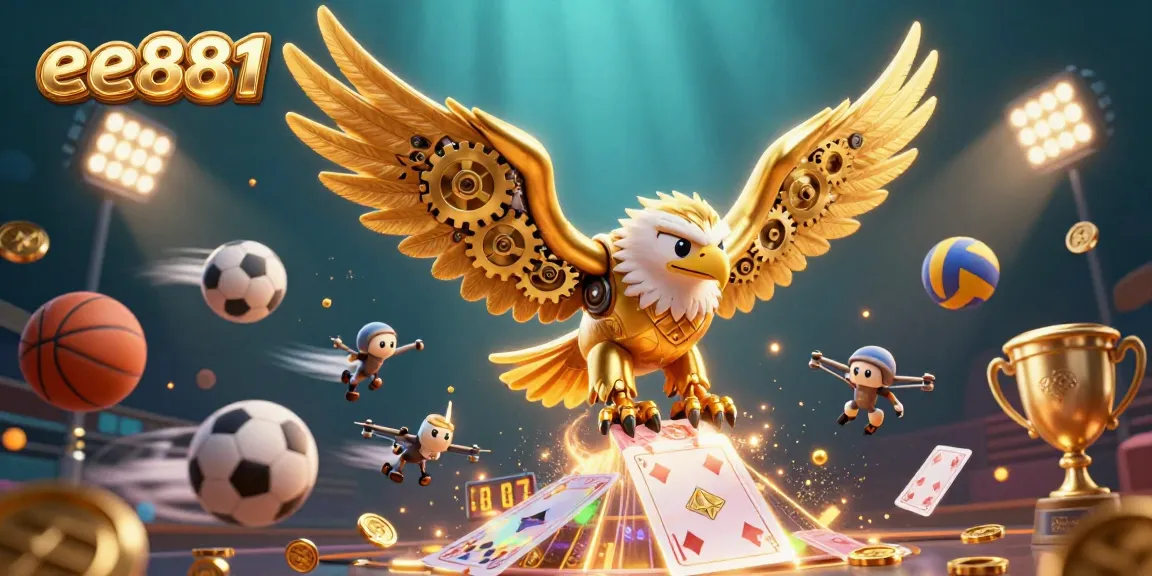 Experience the excitement of ee881 in this dynamic scene with a cybernetic eagle amidst a cascade of holographic cards.