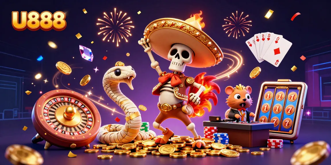 Experience thrilling entertainment at U888 with colorful characters and vibrant casino elements